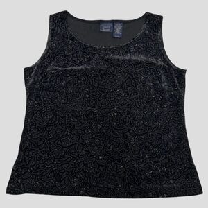 Laura Scott Womens Plus Size Black Floral Tank Top Velvet Size 20/22W